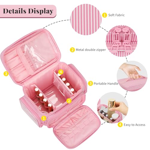 Large Makeup Bag, Portable Travel Makeup Bag Organizer for Women Girls with Makeup Brush Compartment & Two Side Pockets, Cosmetic Travel Bag Vertical Storage Toiletry Bag - Pink Stripe - color: 05-Pink Stripes, size: Medium