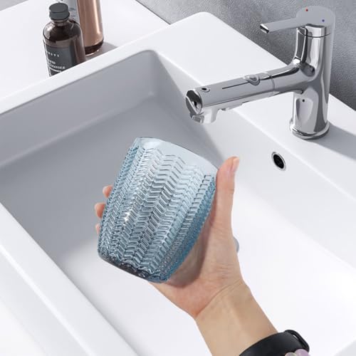 Toothbrush Holders for Bathrooms, Blue Glass Toothbrush Holder with Gold Divider, 10oz Bathroom Tumbler and Mouthwash Cup, Bathroom Storage Cup for Tooth Brush, Toothpaste and Makeup Brush