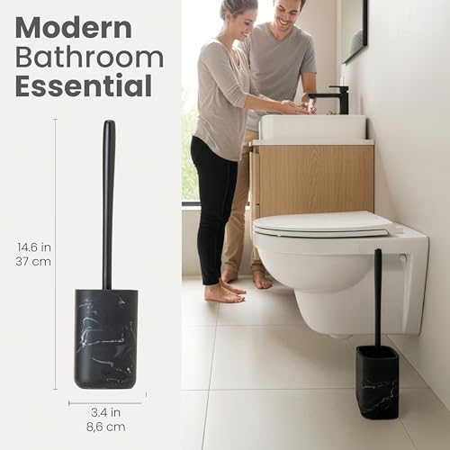 Vigar Zense Toilet Brush and Holder Set - Toilet Bowl Brush and Holder, Polyresin Stone Bathroom Accessory, Compact Toilet Cleaner Brush for Bathroom Decor and Toilet Accessories Set - Black Marble - color: Black Marble