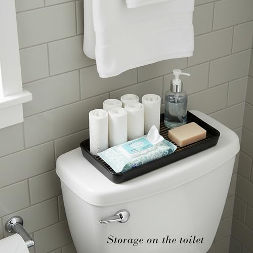 10"×6"×1" Black Bathroom Vanity Tray for Countertop- Ceramic Decorative Organizer Tray for Dresser Tops, Toilet, Perfume, Sponge Holder Soap Dish Dispenser for Kitchen Counter- Golden Stripes - color: Black Color With Golden Stripes-1 Pc
