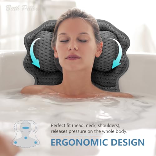 SetSail Bath Pillow, Relaxing Bath Pillows for Tub Neck and Back Support Soft 4D Breathable Air Mesh Ergonomic Bathtub Pillow with 6 Strong Suction Cups and Hook Luxury Bathroom Accessories,Black - size: Black3