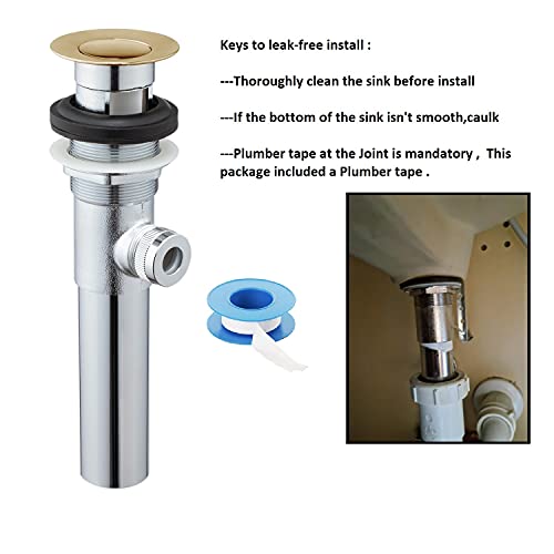Artiwell Sink Pop-Up Drain Stopper Assembly with Lift Rod and Overflow, Solid Brass Lavatory Pop Up Drain Assembly for Bathroom Vanity Sink, All Brass Construction (Polished Brass) - color: Polished Brass