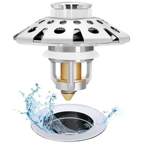AzWzz Bathroom Sink Stopper,Sink Hair Catcher,Bathroom Sink Drain Strainer Pop Up Drain Cover Plug,Universal for 1.1 to 1.65in Sink Drain Hole - color: Chrome Silver, style: Bathroom Sink Stopper with Hair Catcher