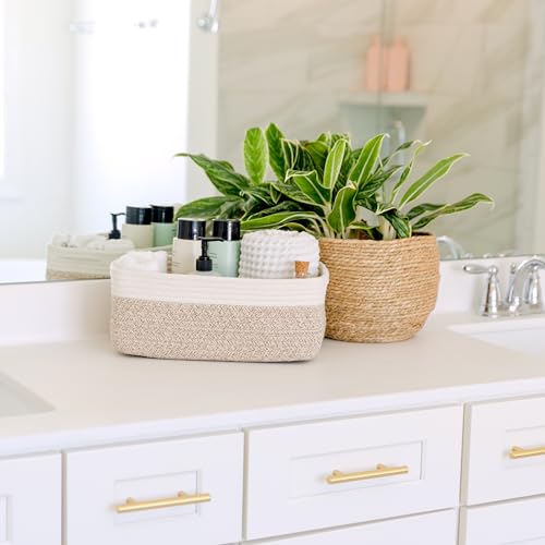 NaturalCozy 13.5”x8.5”x5.5” Storage Baskets for Shelves 3 Pack | Cotton Rope Woven Small Baskets for Organizing | Small Storage Bins for Nursery, Bathroom, Closet, Cube Shelf, Decorative, Gift - color: Off White & Mixed Brown, size: 13.5" x 8.5" x 5.5"