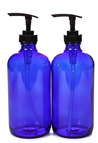 Vivaplex 16 oz Cobalt Blue Glass Bottles with Black Lotion Pumps -2pk