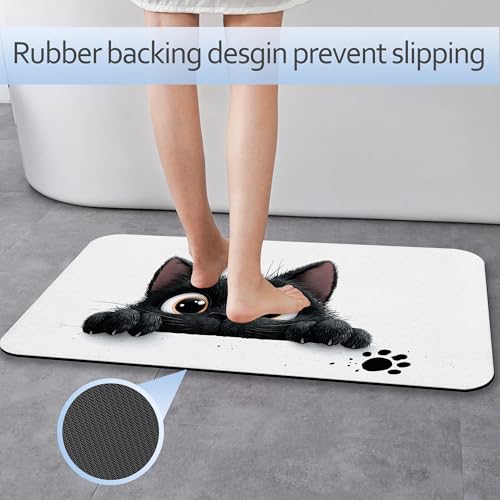 Cute Black Cat Bathroom Rug 29.5"x17", Super Absorbent Fast Drying Bath Mat with Non-Slip Rubber Backing, Thin Low-Profile Easy-Clean Bathroom Floor Mat for Shower or Tub - color: Cute Black Cat