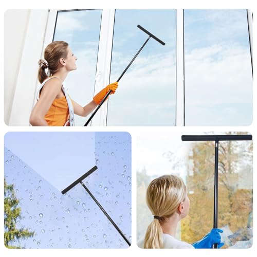 Telescopic Black Shower Squeegee for Glass Doors, Tile Shower Walls, and Bathroom - 13.19x43.13 Inch - Includes Suction Hook, Ideal Squeegee for Shower Glass