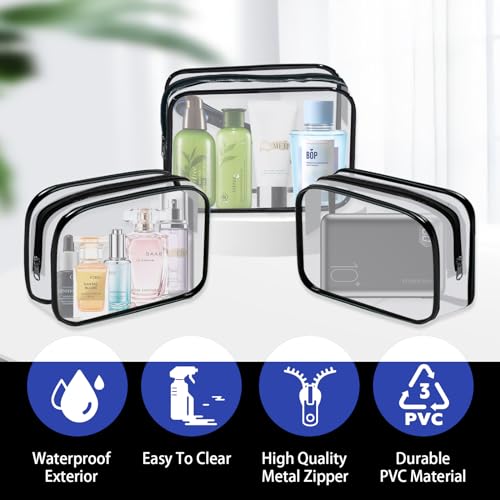 YedsIntu 16 Pieces Clear Cosmetic Bags PVC Clear Makeup Bags TSA Approved Toiletry Bag with Zipper Waterproof Vinyl Plastic Organizer Storage Transparent Pouch for Women and Men (Black, Small) - color: Black-S