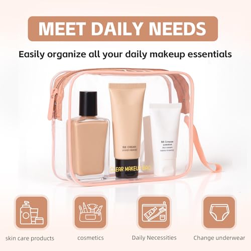 Icramsy Clear Makeup Bag,2 Pack TSA Approved Toiletry Bag Travel Toiletry Bag Hanging Makeup Cosmetic bag for Women Men (Rose gold) - color: Rose gold
