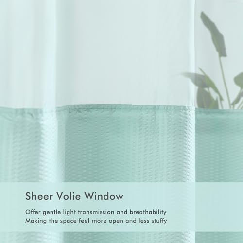 Mrs Awesome No Hook Shower Curtain with Snap-in Liner, Embossed Waffle Design Fabric Shower Curtain for Bathroom, Soft & Lightweight, 71x74, Sky Blue - color: Sky Blue, size: 71"W x 74"L (Pack of 1)
