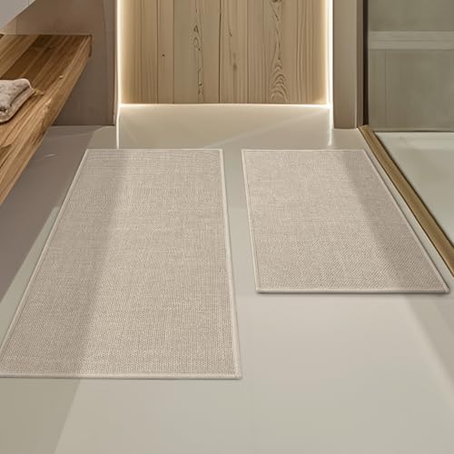 YIHOUSE Beige Bathroom Rug Sets 2 Piece, Bathroom Mat Quick Dry, Thin Bath Rug Set,Absorbent Bath Mat for Bath Room Non Slip Washable for Toilet and Floor(17"x24"+17"x32") - color: Beige, size: 2 Piece (17"x24" + 17"x32")