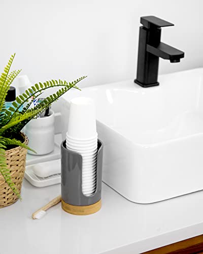 Ceramic Bathroom Cups Dispenser - 3-5 oz Disposable Paper & Plastic Bathroom Cups Holder - Mouthwash Cups Dispenser for Bathroom, Guest Toiletries, Countertop, Coffee - BPA Free (Grey) - color: Grey