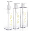 Shampoo and Conditioner Dispenser Shower Soap Bottles 3 Pack 550ml/18.6oz Refillable Shampoo Pump Bottle Dispenser Plastic Empty Body Wash Dispensers with Stylish Permanent Labels for Bathroom (Clear) - color: Clear