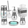 Creative Scents Crackled Glass 6 Pc. Silver Resin Bathroom Accessories Set | Includes Toilet Brush and Holder, Tissue Box Cover, Soap Dispenser, Toothbrush Holder, Tumbler Cup & Soap Dish - style: 6 Pc Set 02