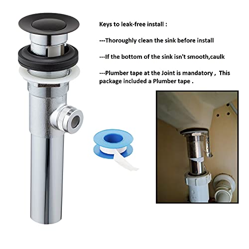 Artiwell Sink Pop-Up Drain Stopper Assembly with Lift Rod and Overflow, Solid Brass Lavatory Pop Up Drain Assembly for Bathroom Vanity Sink, All Brass Construction (Oil Rubbed Bronze) - color: Oil Rubbed Bronze