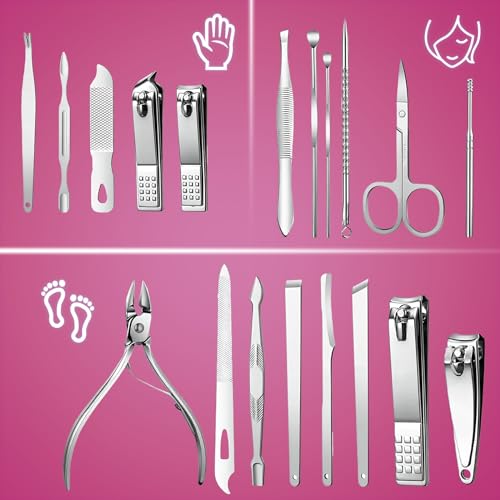 Manicure Set - 19 in 1 Professional Nail Clippers Pedicure Kit, Manicure Tool Kit, Stainless Steel Facial Grooming Set Kit, Gift Idea for Women, Men, Girls, Teens, Red - color: Red