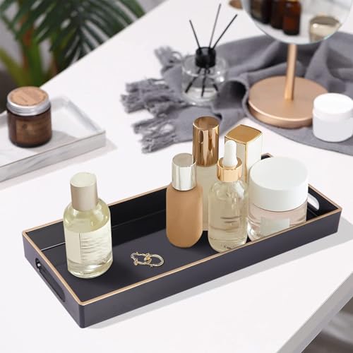 MAONAME Blue Bathroom Tray, Plastic Vanity Trays with Handles, Small Long Narrow Trays, Perfume Organizer Tray for Dresser, Bathroom Accessories, 13.8" x 6" x 1.58" - color: Blue