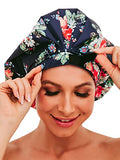 HIUMI Shower Cap for Women, Large Shower Cap for Long Hair Jumbo Adjustable Reusable Shower Caps Waterproof Bath Cap(Navy Blue) - color: navy blue