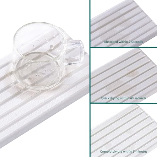 NiuYichee 2 PCS Water Absorbent diatomite Coasters, 12.2" x 5.5" Water Absorbing Stone Tray for Sink, Stone Drying mat for Kitchen Counter, Stone soap Tray Used for Hand Soaps & toiletries & Plants - color: White, size: 12.2 x 5.5 inches
