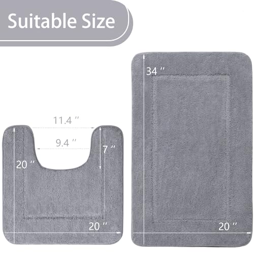 LOCHAS Bathroom Rug Set Light Grey, Soft Bath Rug Set 2 Piece, Toilet Mat U-Shaped 20x20 and 34x20 Bath Rugs, Quickly Dry Mats for Bathroom, Tub, Washable, Super Absorbent Floor Mat - color: Light Grey, size: 34" x 20" Plus 20" x 20" (U-Shape)