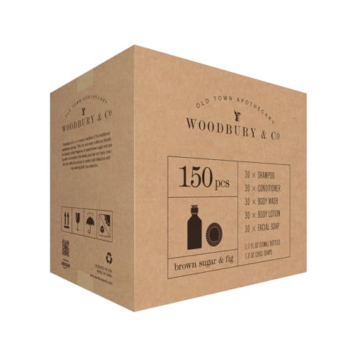 WOODBURY & CO Travel Size Shampoo Conditioner Body Wash Lotion & Soap (150 PK, 1.7 oz each), Guest Bathroom Essentials Toiletries Airbnb Bulk Mini Sets Hygiene Kits Paraben Free Air Bnb Toiletry
