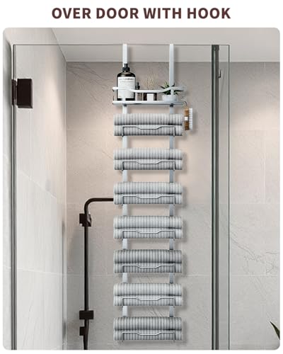 Hanging Towel Racks for Bathroom No Drill - Over The Door 8-Tier Bath Towel Storage Organizer for Small Bathrooms - Back Door Large Tiered Towel Holder Hanger for Rolled Towels RV Camper Silver - color: Silver, size: 8 Tier