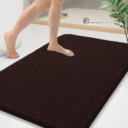 Arotive Bathroom Rugs 44x24, Extra Soft Absorbent Shaggy Chenille Bath Rugs, Machine Washable Rubber Backing Bath Mats for Bathroom Floor Tub and Shower, Home Decor Accessories, Brown - color: Brown, size: 44" X 24"