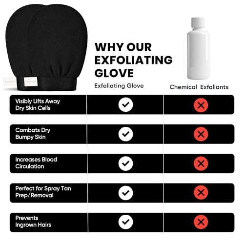 Premium Exfoliating Gloves for Shower 1Pcs, 100% Viscose Deep Exfoliating Body Scrubber, Dead Skin Remover, Washcloth Body Exfoliator Scrubber for Self-Tan Removal, Smooth & Renewed Skin - color: Black