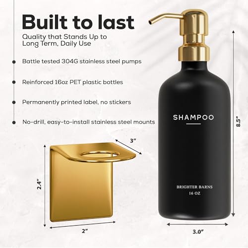 Luxury Shampoo and Conditioner Dispenser Set Wall Mounted by Brighter Barns - Refillable Shower Shampoo Dispenser and Stainless Steel Pumps - Modern Bathroom Decor for Guest House, Airbnb (Black Gold) - color: Modern (Black Gold)