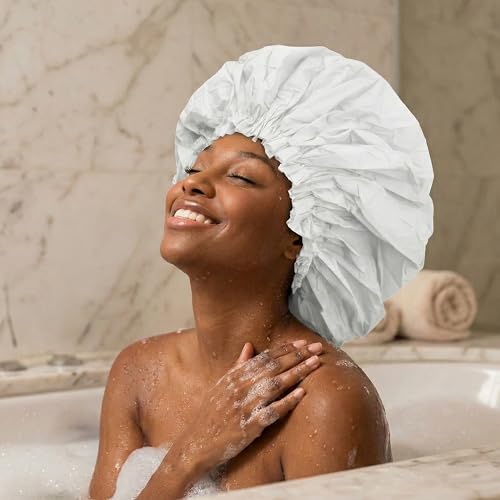 DONNA Super Jumbo Shower Cap – Comfortable Elastic Band, 100% Waterproof Hair Cap for Long Hair, Braids & Thick Styles, Reusable Big Shower Cap for Women, Keeps Hair Dry & Protected, PURPLE - color: PURPLE