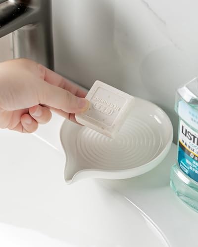 Self Draining Soap Dish, Ceramic Drain Soap Holder Waterfall Design Soap Saver for Shower, Bathroom, Sink, Kitchen and Countertop, Keeps Dry, White - color: White, size: Round