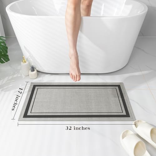 chakme Bathroom Rugs Mat 32x17, Ultra Thin Non Slip Bath Mat Quick Dry Absorbent Bath Mat for Bathroom Floor, (Dark Grey, 32"x17") - color: Dark Grey, size: Medium (32" x 17")