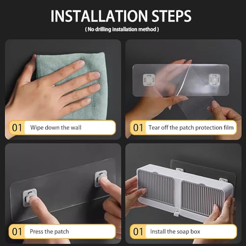 Soap Holder with Hooks, 2-in-1 Wall Mounted Soap Dish, No Drilling Soap Bar Holder with Self Draining to Keep Soap Bars Dry, Suit for Shower, Bathroom and Kitchen(Gray) - color: Gray