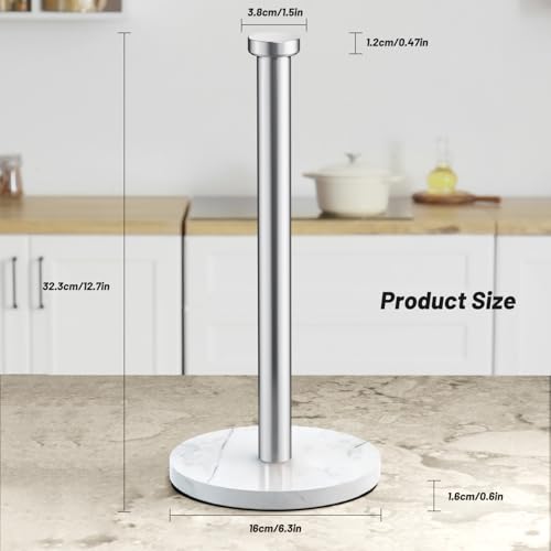 VEHHE Marble Paper Towel Holder for Kitchen Countertop, Standing Paper Towel Stand with Weighted Base & EVA Non-Slip Pad, for Bathroom or Kitchen (Silver) - color: Marble Base | Silver