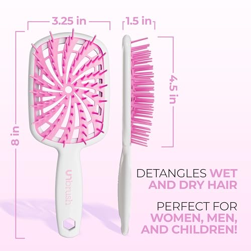 FHI Heat UNbrush Plus — Curly Hair Brush for Gentle & Effective Detangling on Wet or Dry Fragile Hair Types — Detangler Brush w/ 84 UltraFlex Bristles, Ultra-light, Vented, Anti Static Hairbrush - color: Bubble Gum