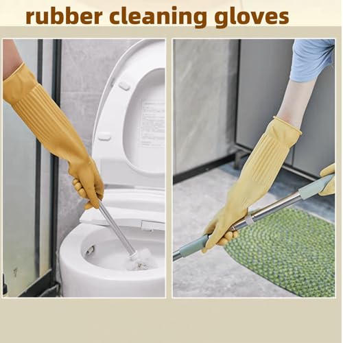 Long Rubber Waterproof Latex Household Cleaning 18inch Gloves Red Long Sleeved Heavy-duty Reusable 2Pair - color: Latex Color, size: Small