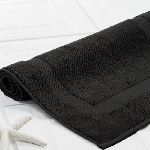 RIVERSIDE Bath Mat Set of 2 - Black Bath Mats 21x34 Inches, Not a Bathroom Rug, 100% Ring Spun Cotton, Super Soft & Highly Absorbent Bathroom Floor Mats - color: Black, size: Bath Mat (PK 2)