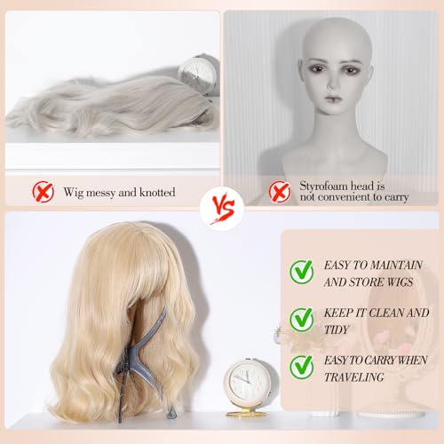 obeoby Wig Stand and Wig Brush Comb Set for Human and Synthetic Hair | 2 foldable stand, 4 gentle detangling combs, 2wig caps, 2 hair clips,for home, salon or travel, little gift for wig lovers