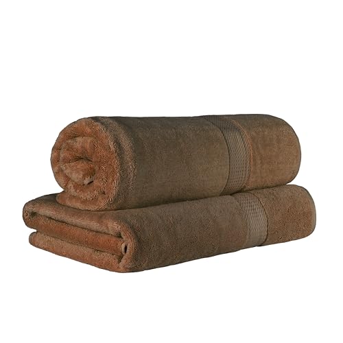 SUPERIOR Egyptian Cotton Pile Plush Bath Sheet, 2 Piece Set, Chocolate | Highly Absorbent, Ultra Soft Luxury 800 GSM Towel Set for Bathroom, Shower, Hotel Essentials Oversize Plush Madeline Towels - color: Chocolate, size: Bath Sheet 2-Pack