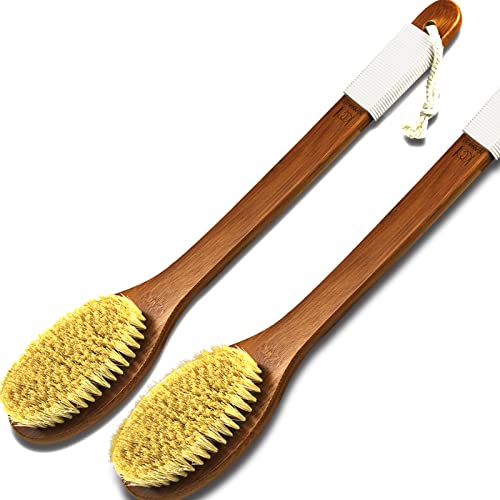 ICANdOIT-17.71Inch Natural Stiff Sisal Bristles Anti-Slip Long Handle Bath Brush,Bent Handle Shower Scrubber for Exfoliating,Shower Back Brush,Exfoliation Set with Pumice Stone(2 Pack) - size: 17.71"Stiff Sisal Bristles Back Brush+Pumice-4Pack