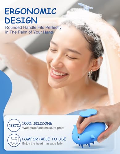Shampoo Brush Scalp Massager, Silicone Hair Scrubber Wet & Dry, Blue | Relaxing Head Massage Brush for Shower Or Dry Use, Helps Lift Flakes And Buildup While Keeping Scalp Care Simple Each Day - color: Blue