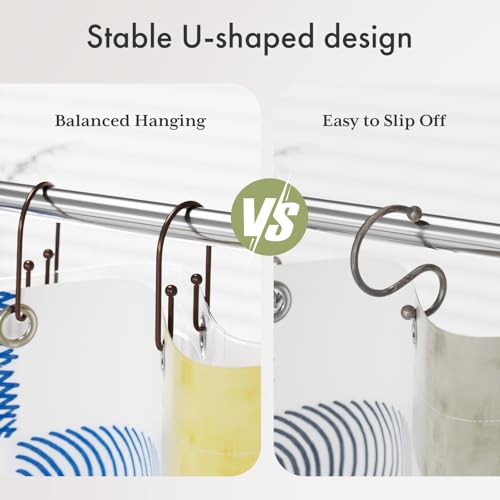 AmazerBath Shower Curtain Hooks, Simple Bronze Double Shower Curtain Hooks Rust Proof, Non-Slip Simple Shower Curtain Rings, Metal Shower Hooks for Shower Curtain Liner Bathroom, 12Pcs - color: Bronze, style: Minimalist
