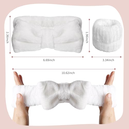 WSYUB Spa Headband and Wristband Set, Face Wash Headband, Makeup Skincare Headbands Wrist Bands for Washing Face, White - color: White