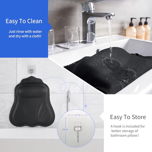 Goowin Bath Pillows for Tub, New Generation Skin-Friendly Silicone Bath Pillow, Luxury Bathtub Pillow for Head and Neck, Powerful Suction Tub Pillow for Bathtub with Inflatable Airbag (Black) - color: Black