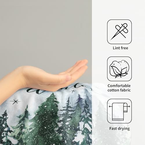 Winter Forest Deer Hand Towels Hello Winter Hand Towels for Bathroom Winter Pine Tree Fingertip Towels Set of 2 Christmas Trees Face Towels Soft Hand Bath Towel Decorations for Home Spa Gym 14”x28” - color: Winter Forest Deer