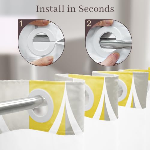 Yiatn Gray Yellow No Hook Shower Curtain with Liner Attached - Hotel Style with See Through Mesh Top Window, Modern Geometric Waterdrop Design,Waterproof and Washable, 71x74 INCH - color: Gray Yellow, size: 71"W x 74"L (Pack of 1)