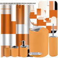 Lnond Orange Bathroom Set, 22-Piece Orange Abstract Bathroom Decor Set with with Shower Curtain and Rugs, Trash Can, Toilet Brush Holder Set & Soap Dispenser - style: Orange White Geometric