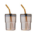 BLUEPOLAR 13oz/400ml Glass Tumbler Water Cup with Straw and Lid, Sealed Carry on for Coffee, Iced Tea, Thick Wall Insulated Amber 2-Pack - color: Amber-2Pack