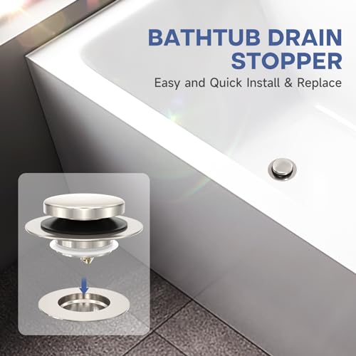 Brushed Nickel Universal Tip Toe Tub Stopper, Pop Up Bathtub Drains Plug, Bathroom Bath Tub Drain Stoppers, Conversion Kit Assembly, Replaces Lift and Turn, Tip-Toe and Trip Lever drains for Tub - color: Brushed Nickel