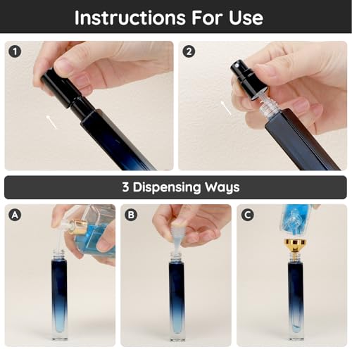 Segbeauty Travel Perfume Bottle, 5 Pack of 10ML Empty Refillable Glass Atomizer, Portable Cologne Dispenser Spray Bottle Travel Size Sample Bottles Sprayer Making Kit Gradient Blue - color: Blue, style: Mini Bottle Set